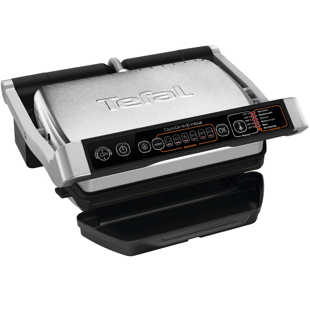 Gratar electric TEFAL OptiGrill Initial GC706D34, 2000W, 6 programe automate, argintiu-negru