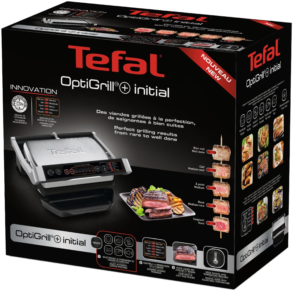 Gratar electric TEFAL OptiGrill Initial GC706D34, 2000W, 6 programe automate, argintiu-negru