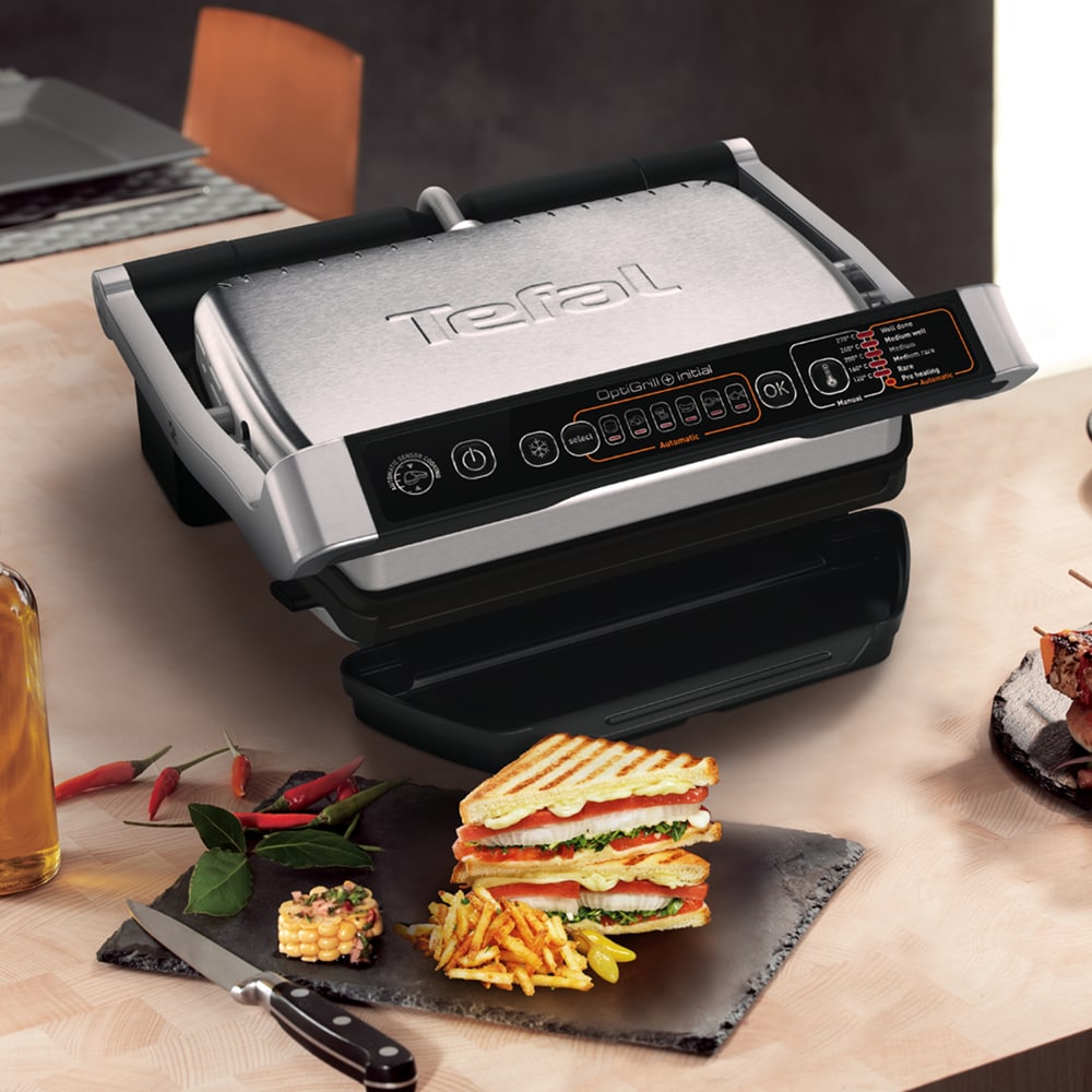 Gratar electric TEFAL OptiGrill Initial GC706D34, 2000W, 6 programe automate, argintiu-negru