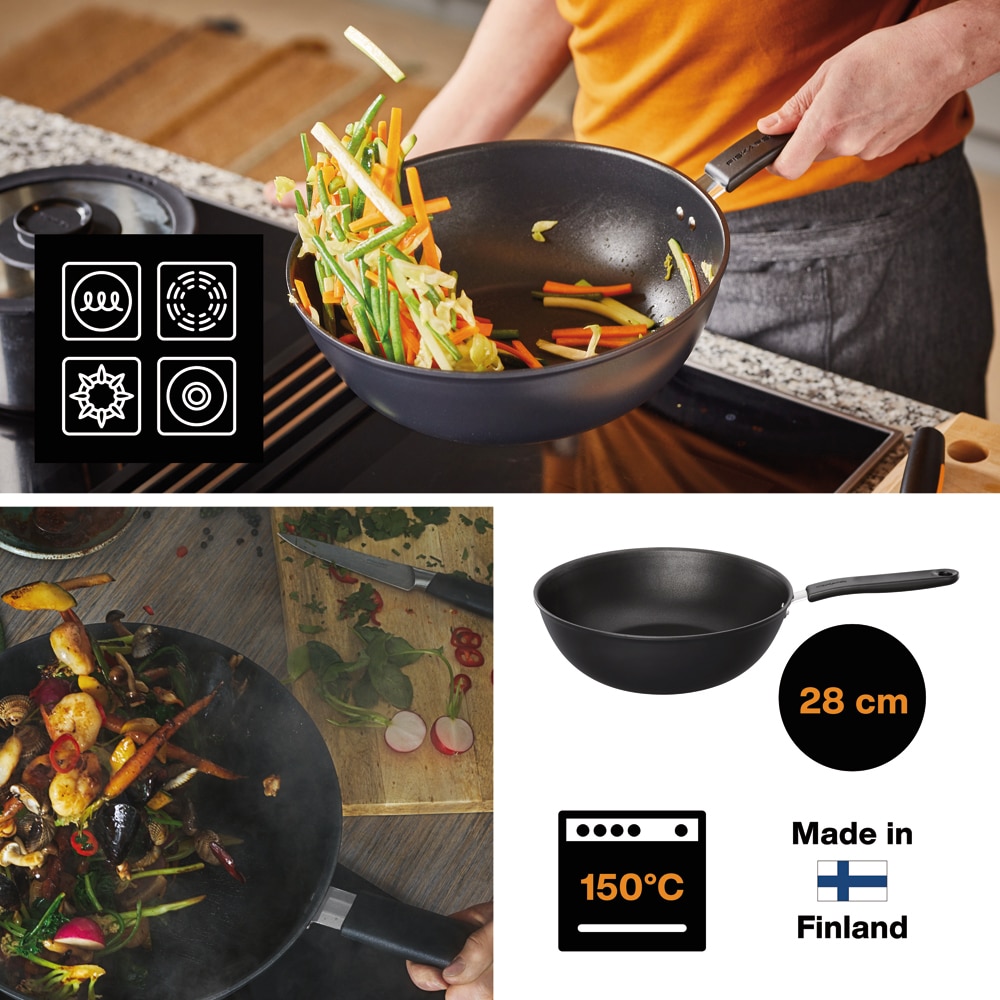 Tigaie Wok FISKARS Functional Form 1027705, 28cm, aluminiu, negru