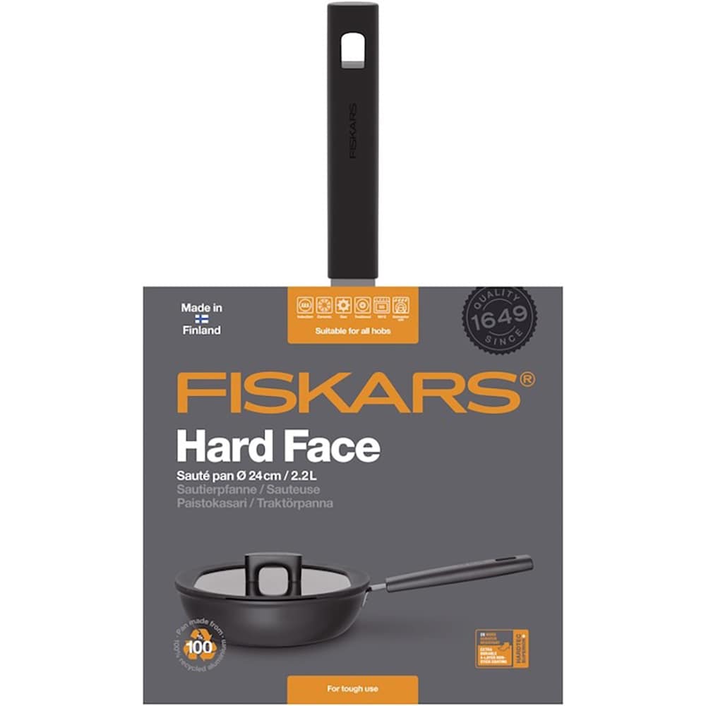 Tigaie cu capac antiaderenta FISKARS Hard Face, 24 cm, aluminiu, negru