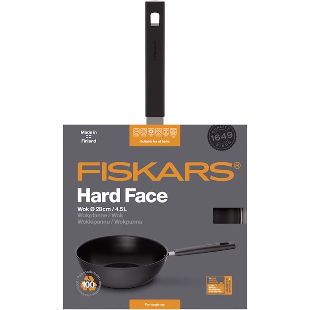 Tigaie wok antiaderenta FISKARS HardFace, 28 cm, aluminiu, negru
