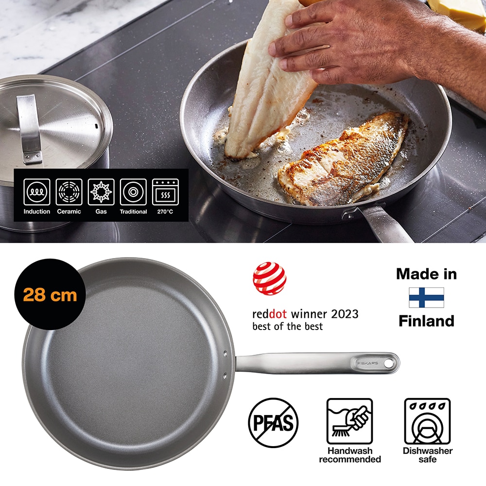 Tigaie FISKARS All Steel, 28 cm, otel inoxidabil, argintiu