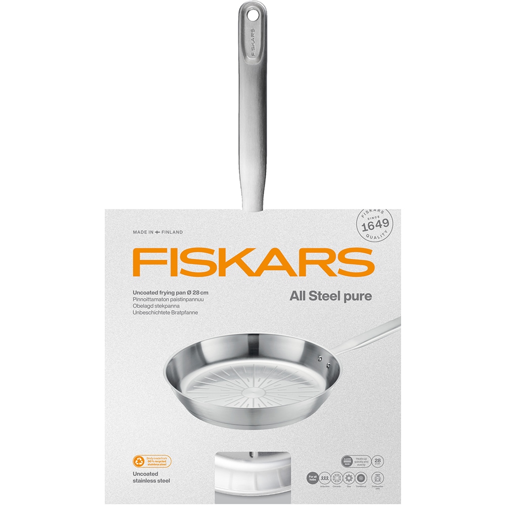 Tigaie FISKARS All Steel Pure, 28 cm, otel inoxidabil, argintiu