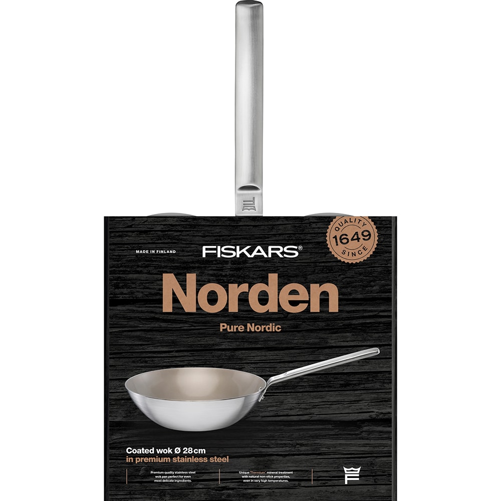 Tigaie wok FISKARS Norden Ceratec, 28 cm, otel inoxidabil, argintiu
