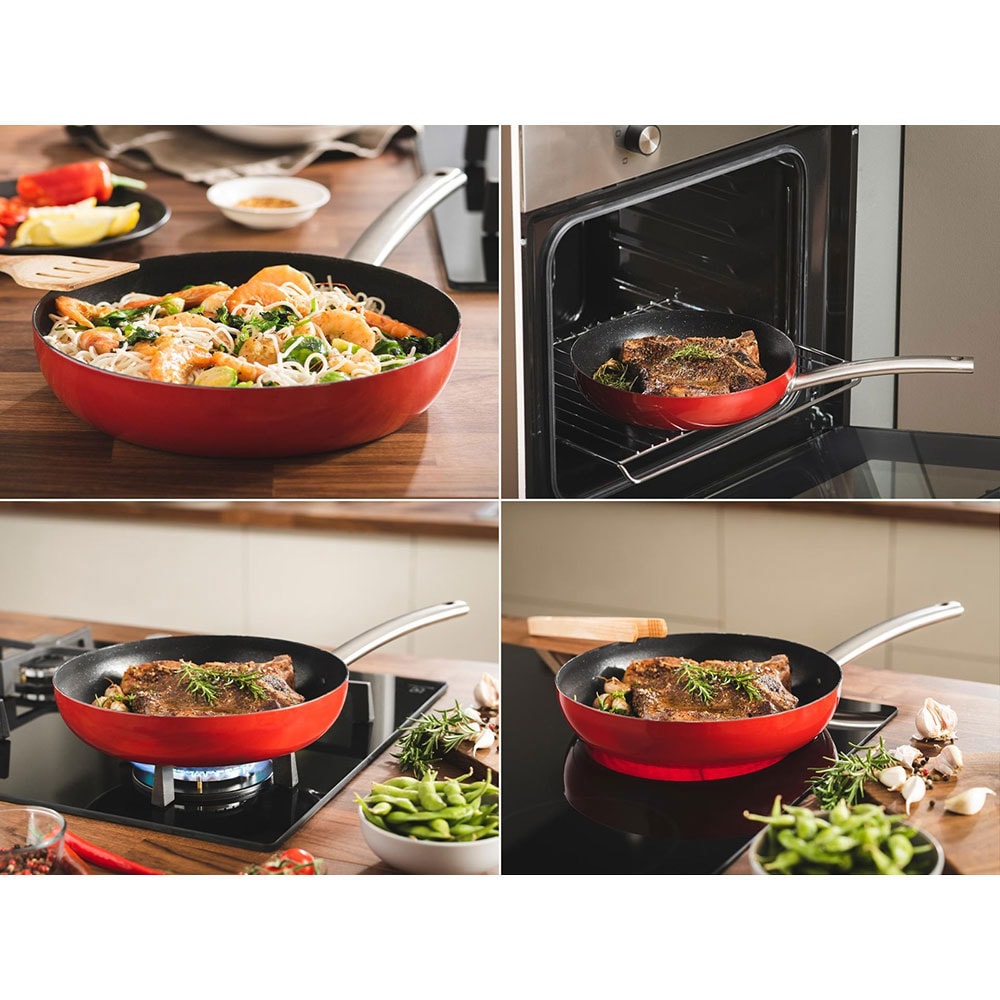 Tigaie DELIMANO Titanium Legend, 28cm, otel carbon, rosu