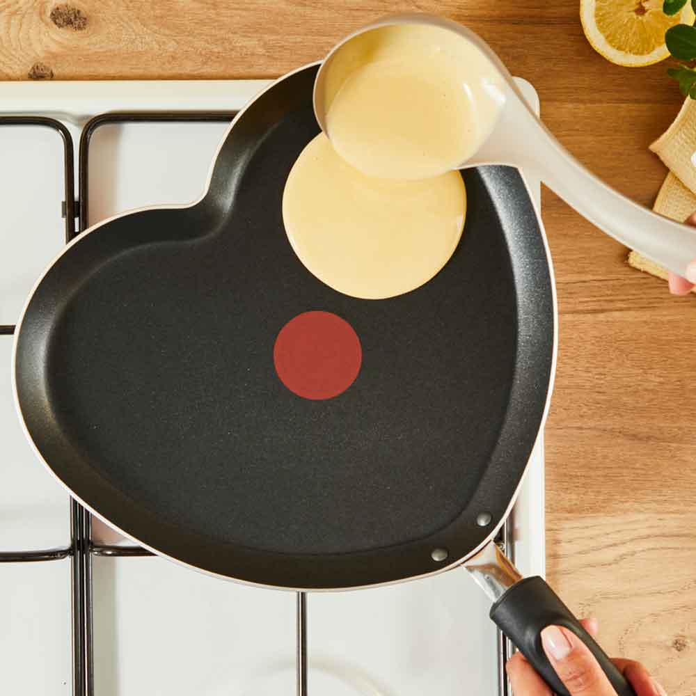 Tigaie clatite TEFAL Inima B0141002, 25 cm, aluminiu, Thermo-Signal, invelis antiaderent, rosu