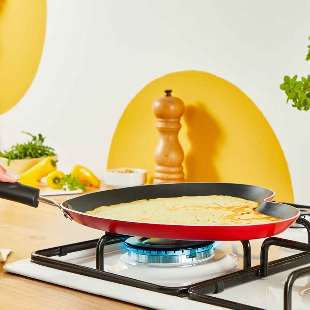 Tigaie clatite TEFAL Inima B0141002, 25 cm, aluminiu, Thermo-Signal, invelis antiaderent, rosu