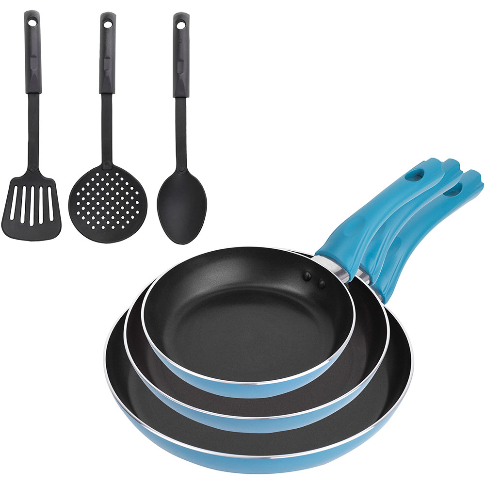 Set tigai SAN IGNACIO Zahara, 3 piese, 18-26cm, aluminiu, albastru + 3 ustensile bucatarie