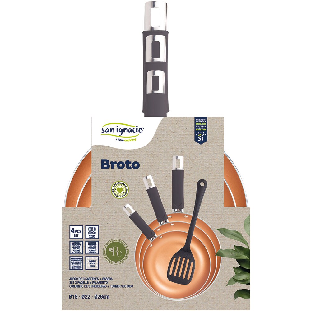 Set tigai SAN IGNACIO Broto, 3 piese, 18-26cm, aluminiu, cupru + spatula