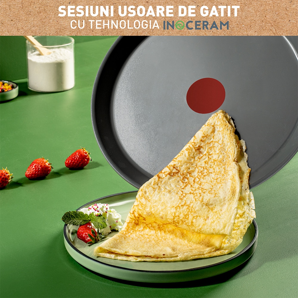 Tigaie pentru clatite TEFAL Renew+ C4243853, 25 cm, aluminiu, Thermo-Signal, gri