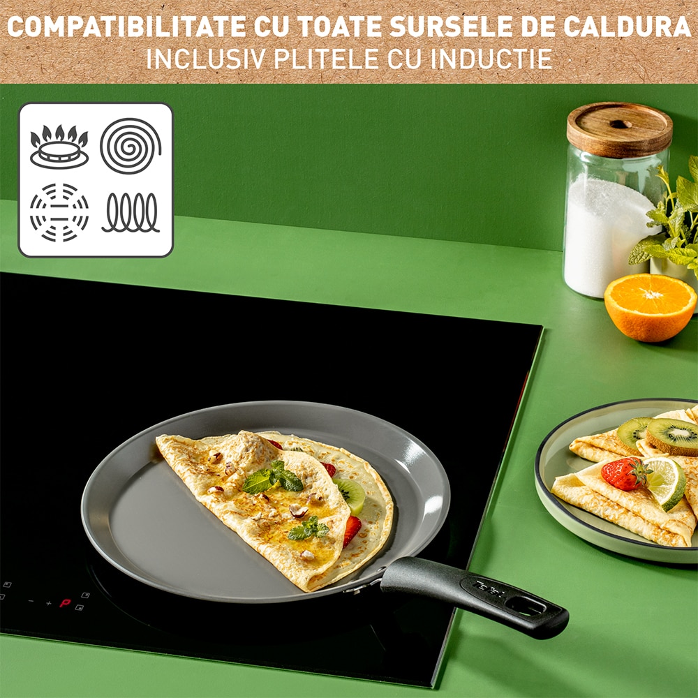 Tigaie pentru clatite TEFAL Renew+ C4243853, 25 cm, aluminiu, Thermo-Signal, gri