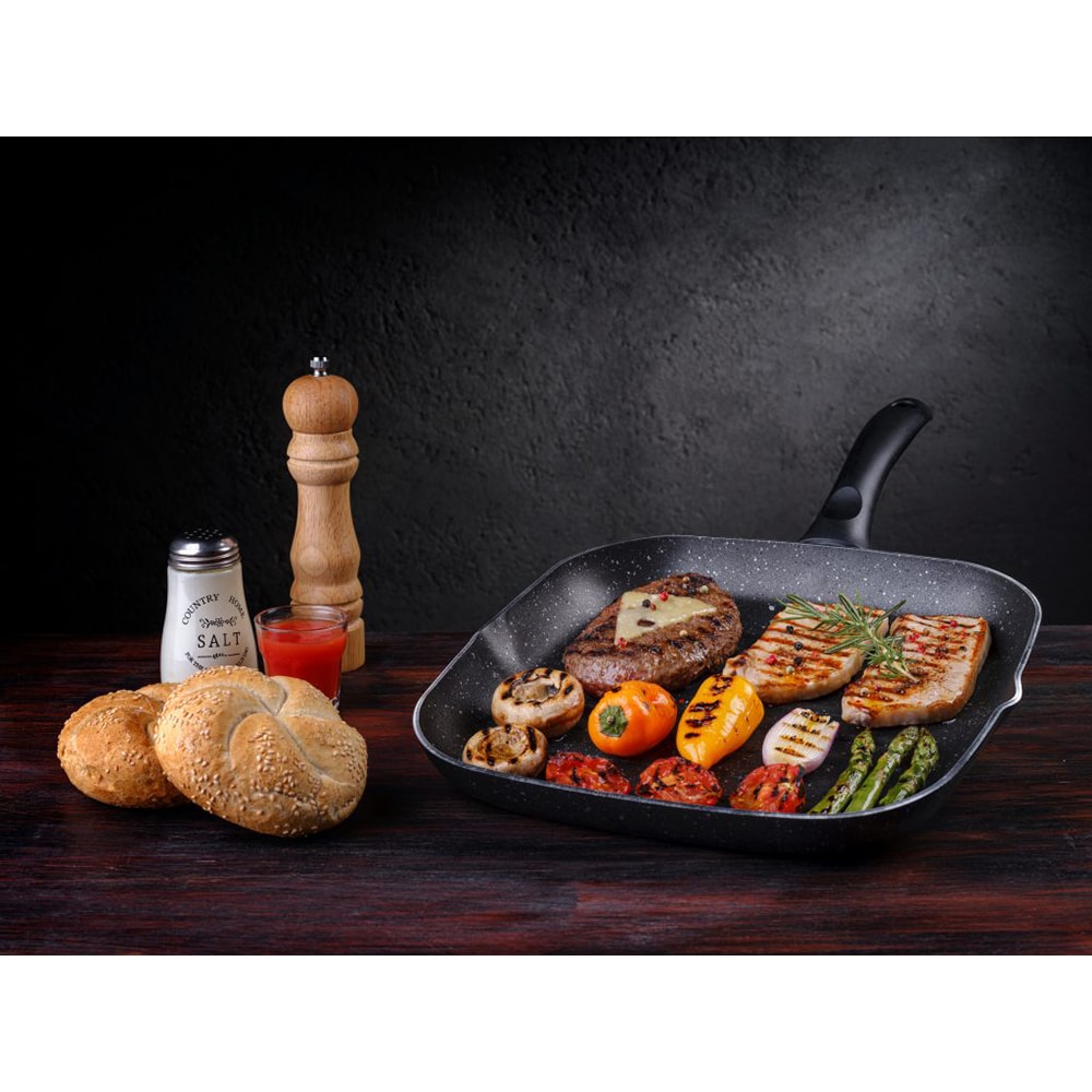 Tigaie grill STUDIO CASA Pepita Granit, 28x28cm, aluminiu, gri