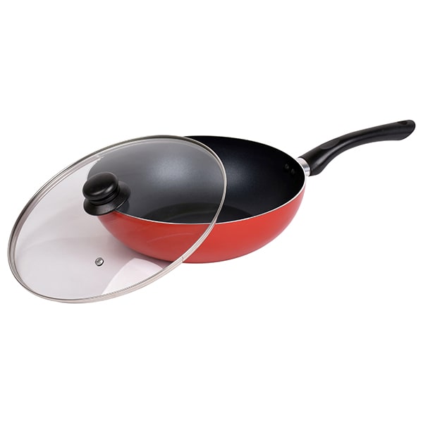 Tigaie Wok cu capac MYRIA MY4129, 28cm, aliaj de aluminiu, rosu