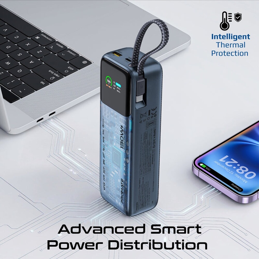 Baterie externa PROMATE Titan-130Pro, 20000mAh, 2x USB-C, 1x USB-A, albastru