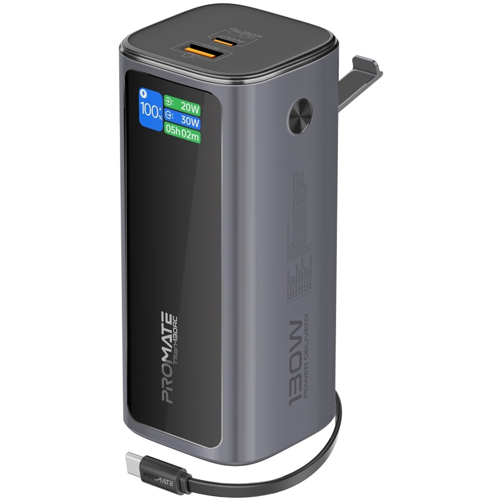 Baterie externa PROMATE Titan-130RC, 20000 mAh, 1x USB-A, 1x USB-C, gri