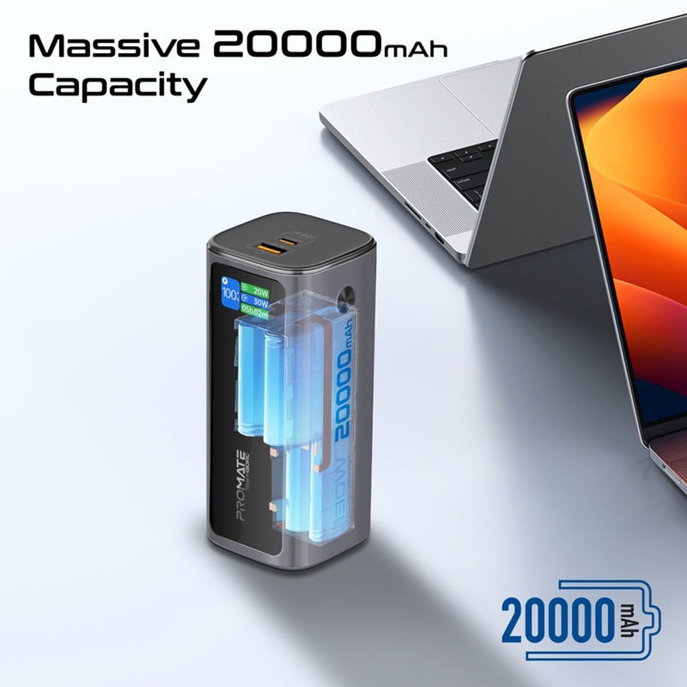 Baterie externa PROMATE Titan-130RC, 20000 mAh, 1x USB-A, 1x USB-C, gri