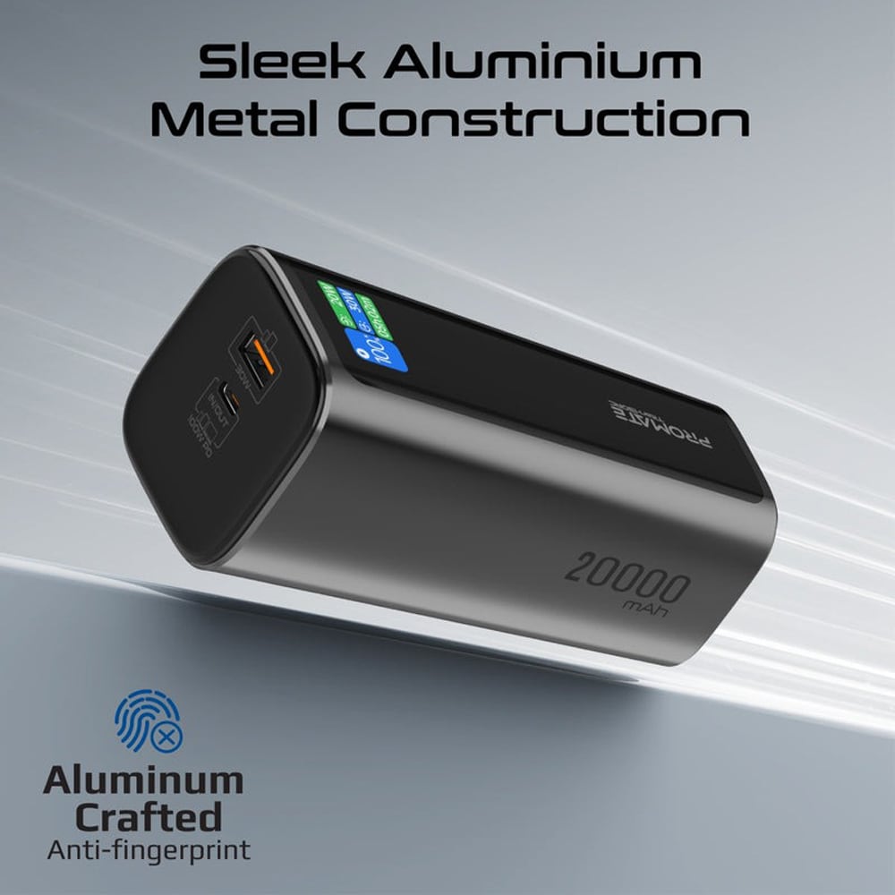 Baterie externa PROMATE Titan-130RC, 20000 mAh, 1x USB-A, 1x USB-C, gri