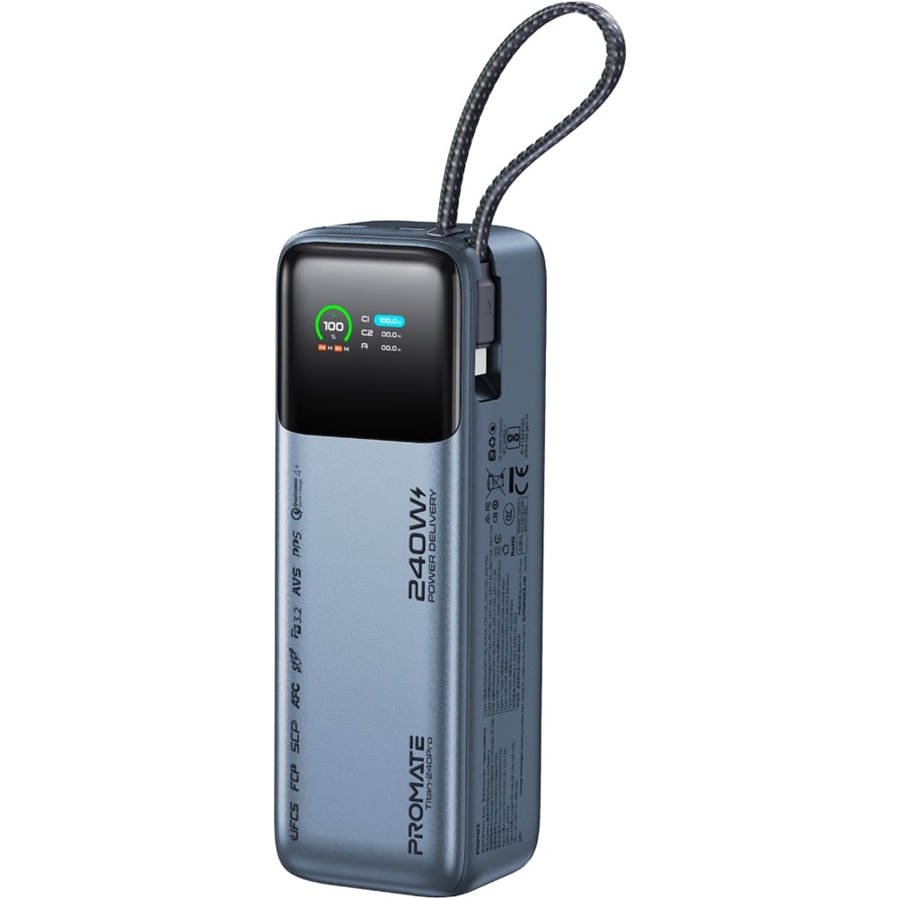 Baterie externa PROMATE Titan-240Pro, 27000mAh, 2x USB-C, 1x USB-A, albastru
