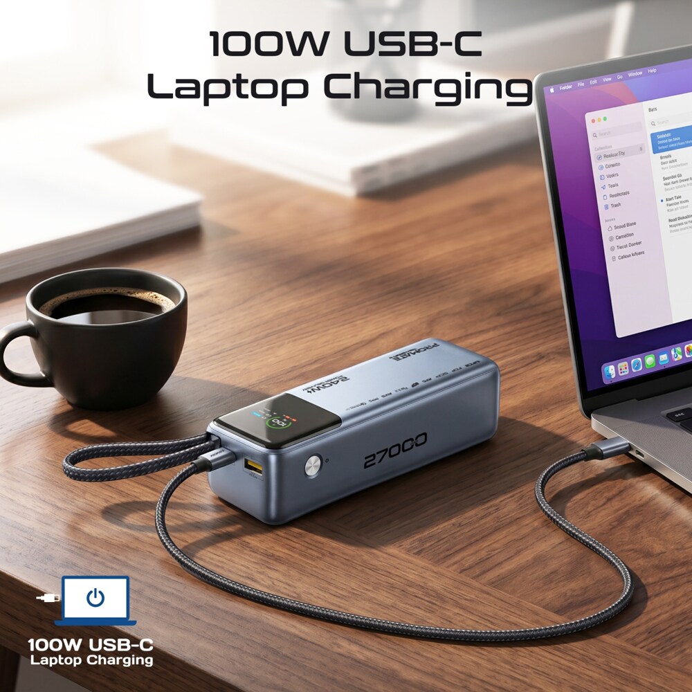 Baterie externa PROMATE Titan-240Pro, 27000mAh, 2x USB-C, 1x USB-A, albastru