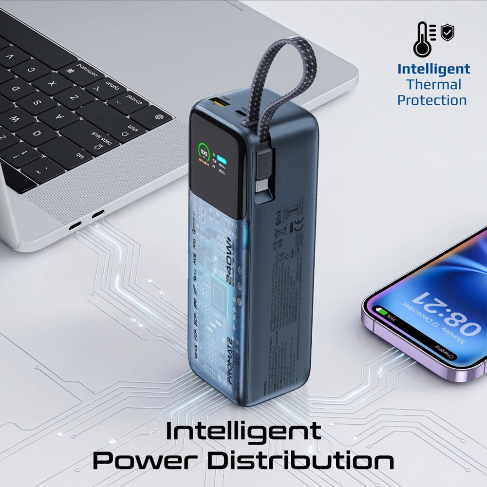 Baterie externa PROMATE Titan-240Pro, 27000mAh, 2x USB-C, 1x USB-A, albastru