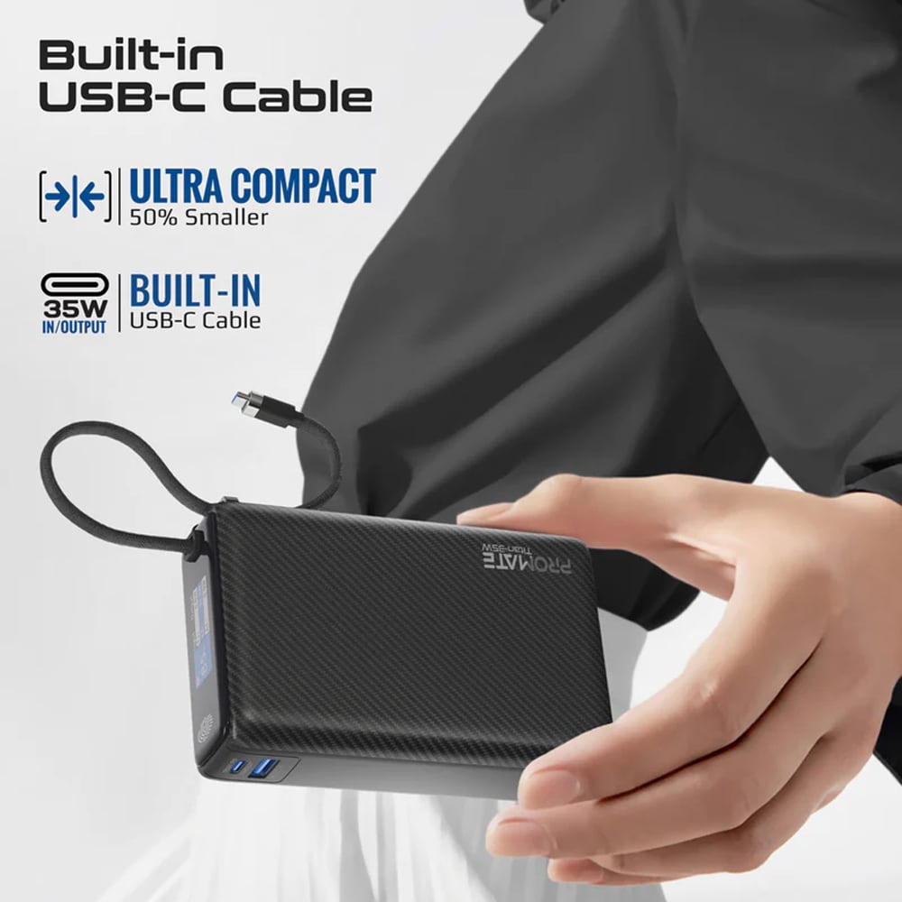 Baterie externa PROMATE Titan-35W, 20000mAh, 1x USB-A, 1x USB-C Power Delivery (PD) 35W, negru