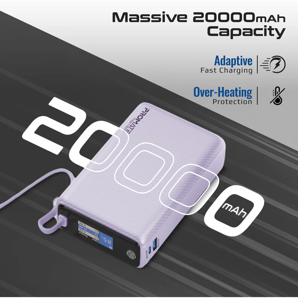 Baterie externa PROMATE Titan-35W, 20000mAh, 1x USB-A, 1x USB-C Power Delivery (PD) 35W, violet