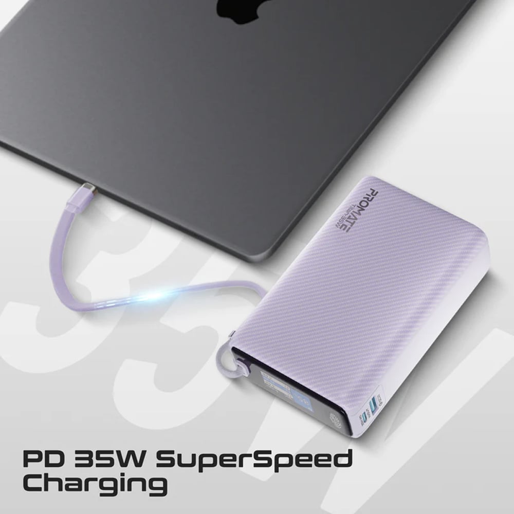 Baterie externa PROMATE Titan-35W, 20000mAh, 1x USB-A, 1x USB-C Power Delivery (PD) 35W, violet
