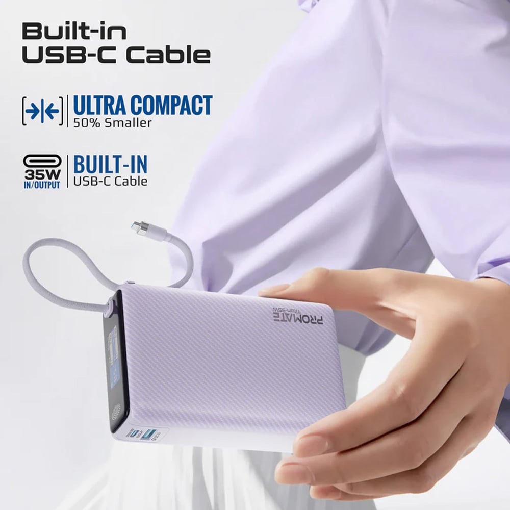 Baterie externa PROMATE Titan-35W, 20000mAh, 1x USB-A, 1x USB-C Power Delivery (PD) 35W, violet