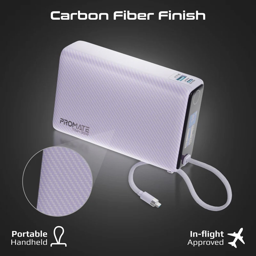 Baterie externa PROMATE Titan-35W, 20000mAh, 1x USB-A, 1x USB-C Power Delivery (PD) 35W, violet