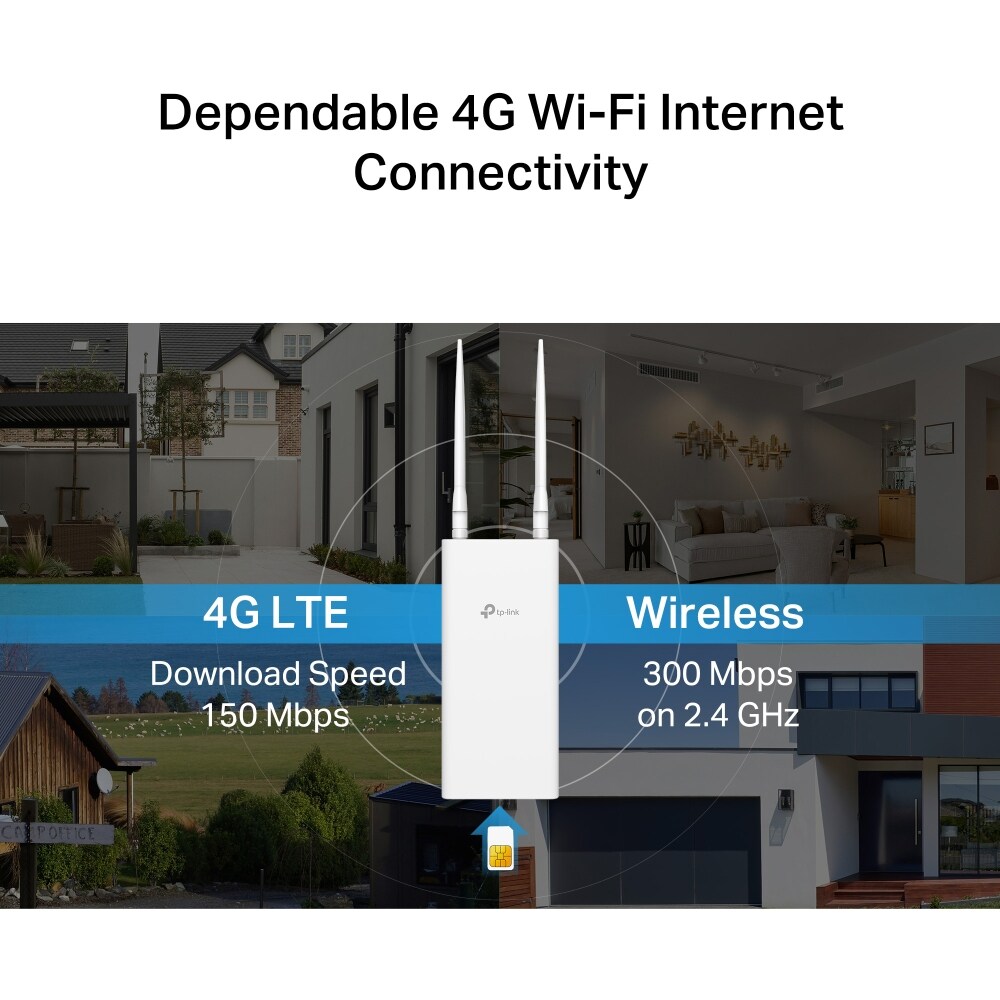 Router Wireless TP-LINK TL-MR100-Outdoor, Wi-Fi 4, Single-Band 300 Mbps, 4G LTE, alb