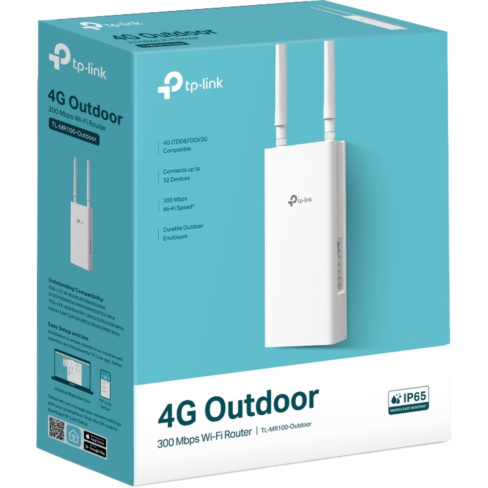 Router Wireless TP-LINK TL-MR100-Outdoor, Wi-Fi 4, Single-Band 300 Mbps, 4G LTE, alb
