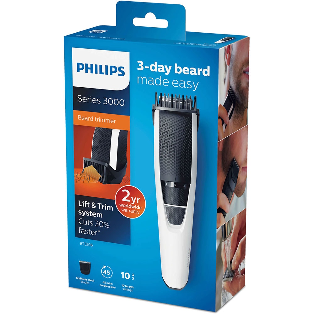 Aparat de tuns barba PHILIPS BT3206/14, acumulator, 45 min autonomie, alb