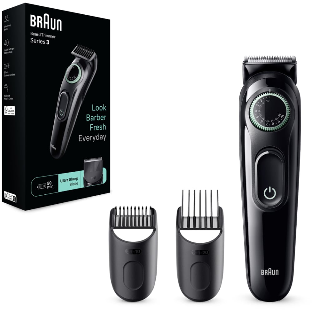 Aparat de tuns barba BRAUN BT3411, acumulator, 50 min autonomie, Wet&Dry, negru-verde