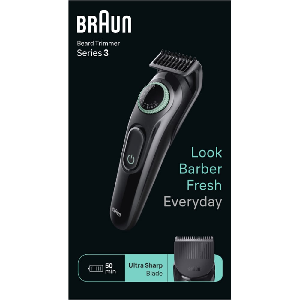 Aparat de tuns barba BRAUN BT3411, acumulator, 50 min autonomie, Wet&Dry, negru-verde