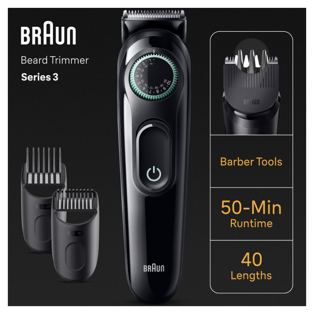 Aparat de tuns barba BRAUN BT3411, acumulator, 50 min autonomie, Wet&Dry, negru-verde