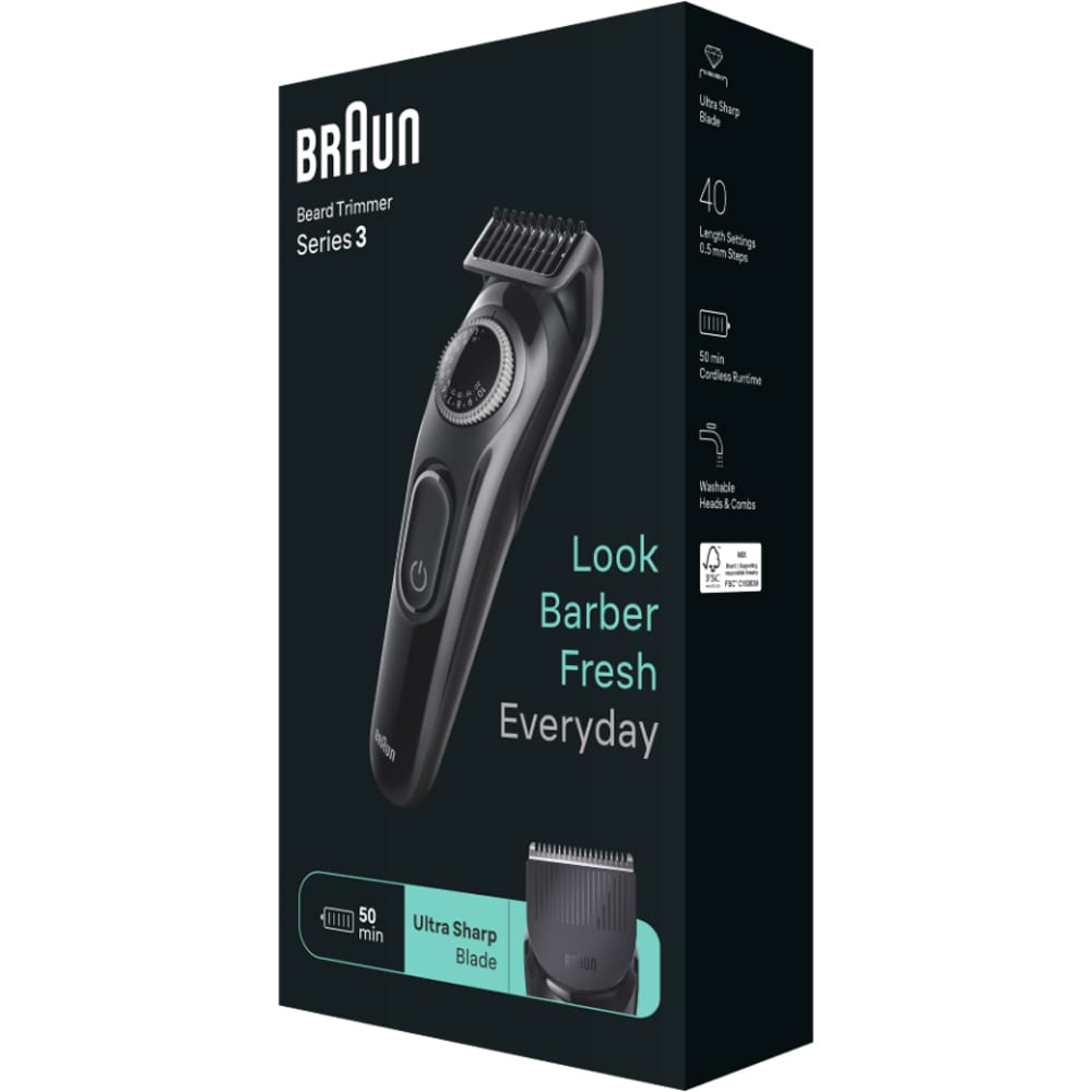 Aparat de tuns barba BRAUN BT3420, acumulator, 50 min autonomie, Wet&Dry, negru-gri