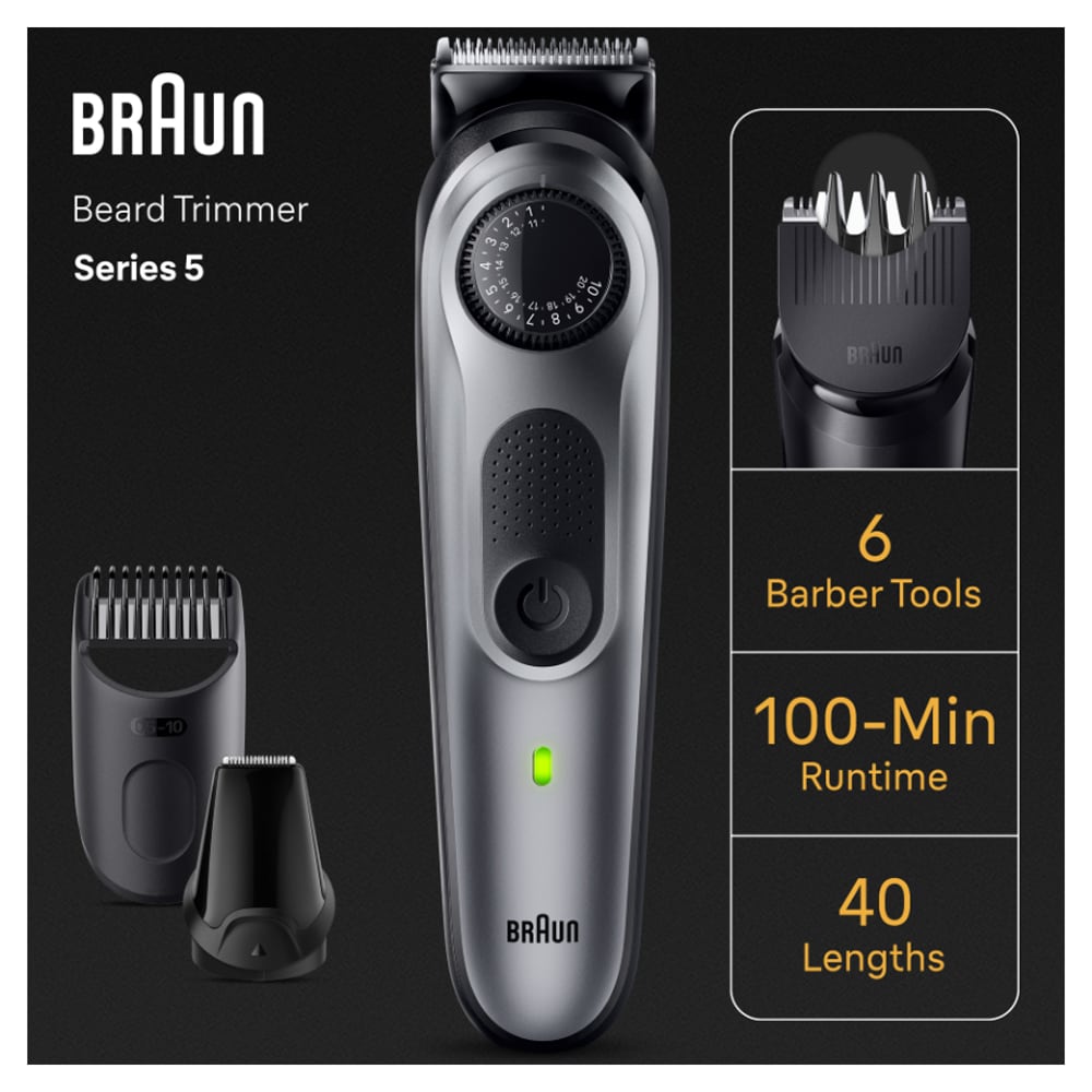 Aparat de tuns barba BRAUN BT5440, acumulator, 100 min autonomie, Wet&Dry, negru-gri