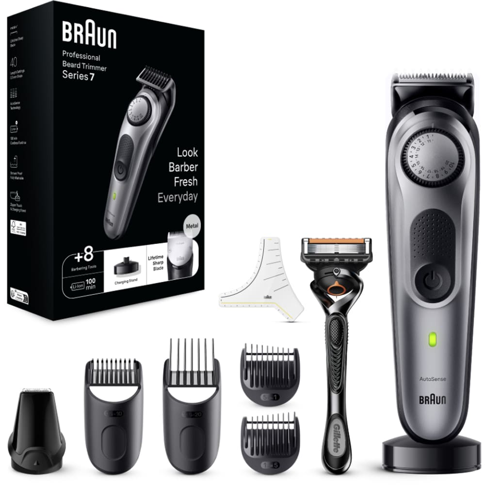Aparat de tuns barba BRAUN BT7420, acumulator, 100 min autonomie, Wet&Dry,  negru-gri + Aparat de ras