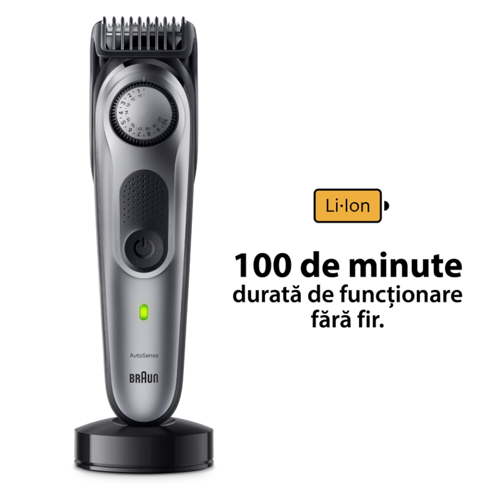 Aparat de tuns barba BRAUN BT7420, acumulator, 100 min autonomie, Wet&Dry,  negru-gri + Aparat de ras