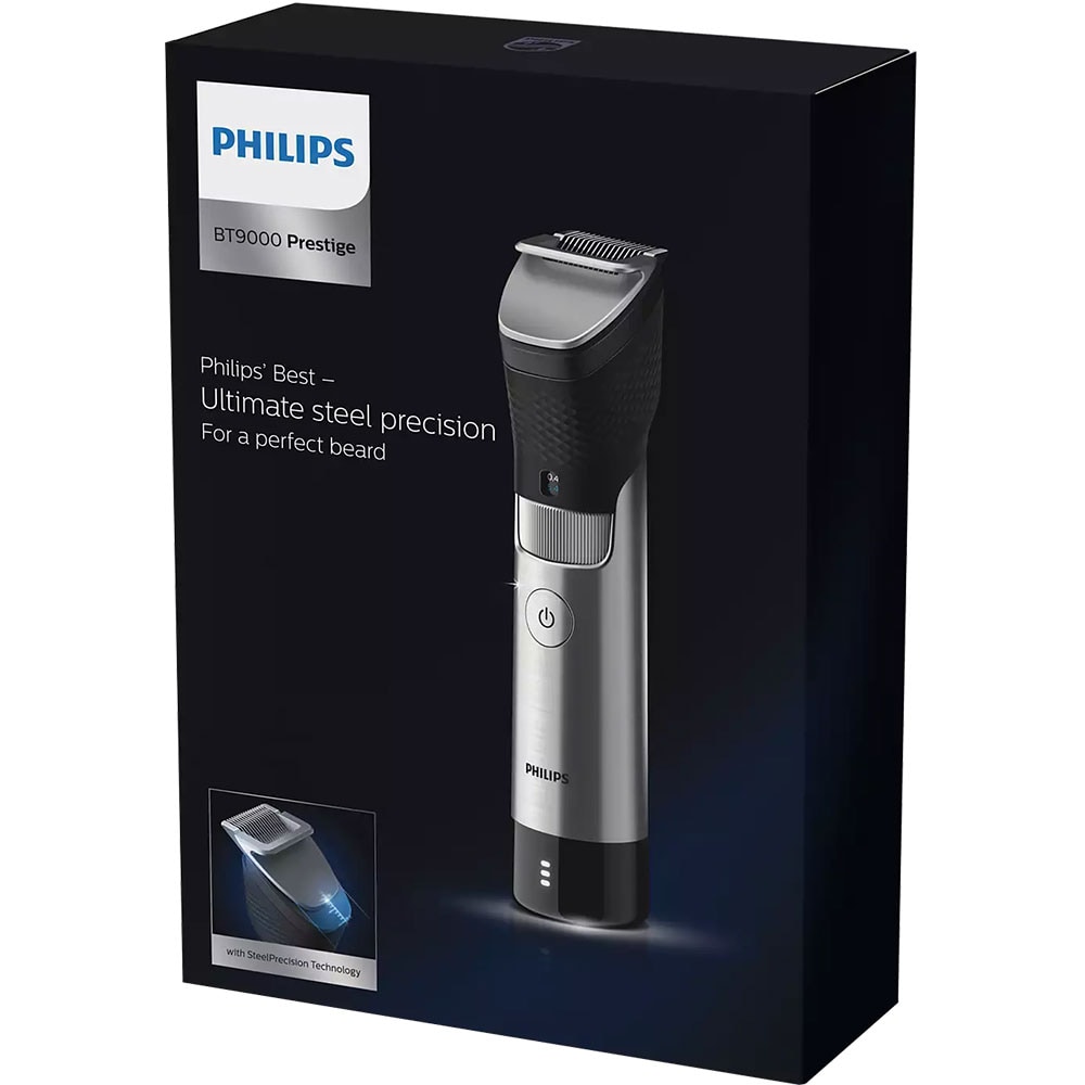 Aparat de tuns barba PHILIPS Prestige 9000 BT9810/15, acumulator, 120 min autonomie, argintiu