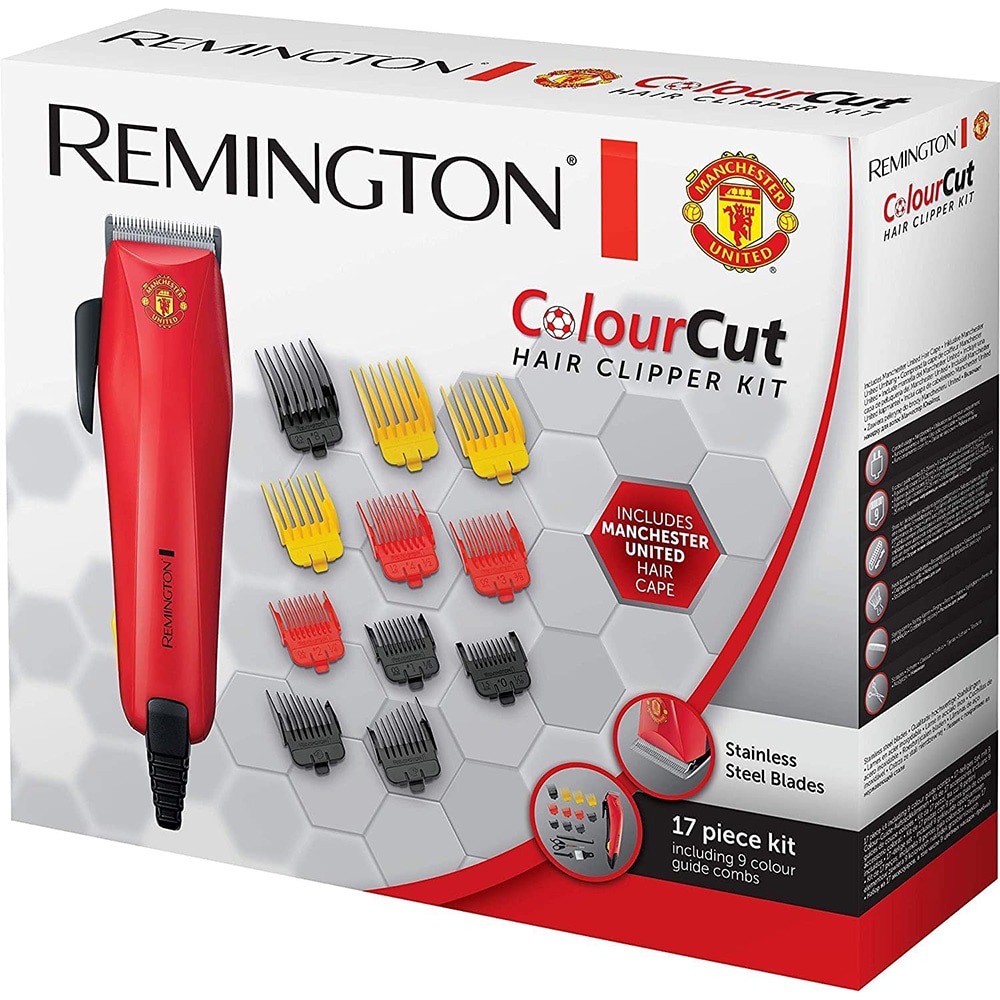 Aparat de tuns REMINGTON ColourCut Manchester United Edition HC5038, retea, 0.5-25mm, rosu