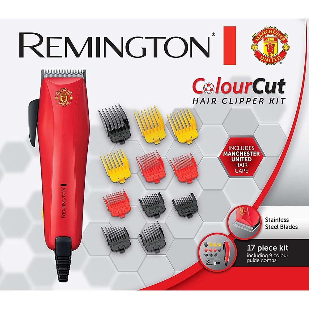 Aparat de tuns REMINGTON ColourCut Manchester United Edition HC5038, retea, 0.5-25mm, rosu