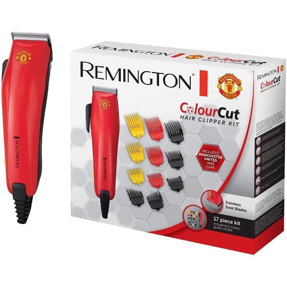 Aparat de tuns REMINGTON ColourCut Manchester United Edition HC5038, retea, 0.5-25mm, rosu