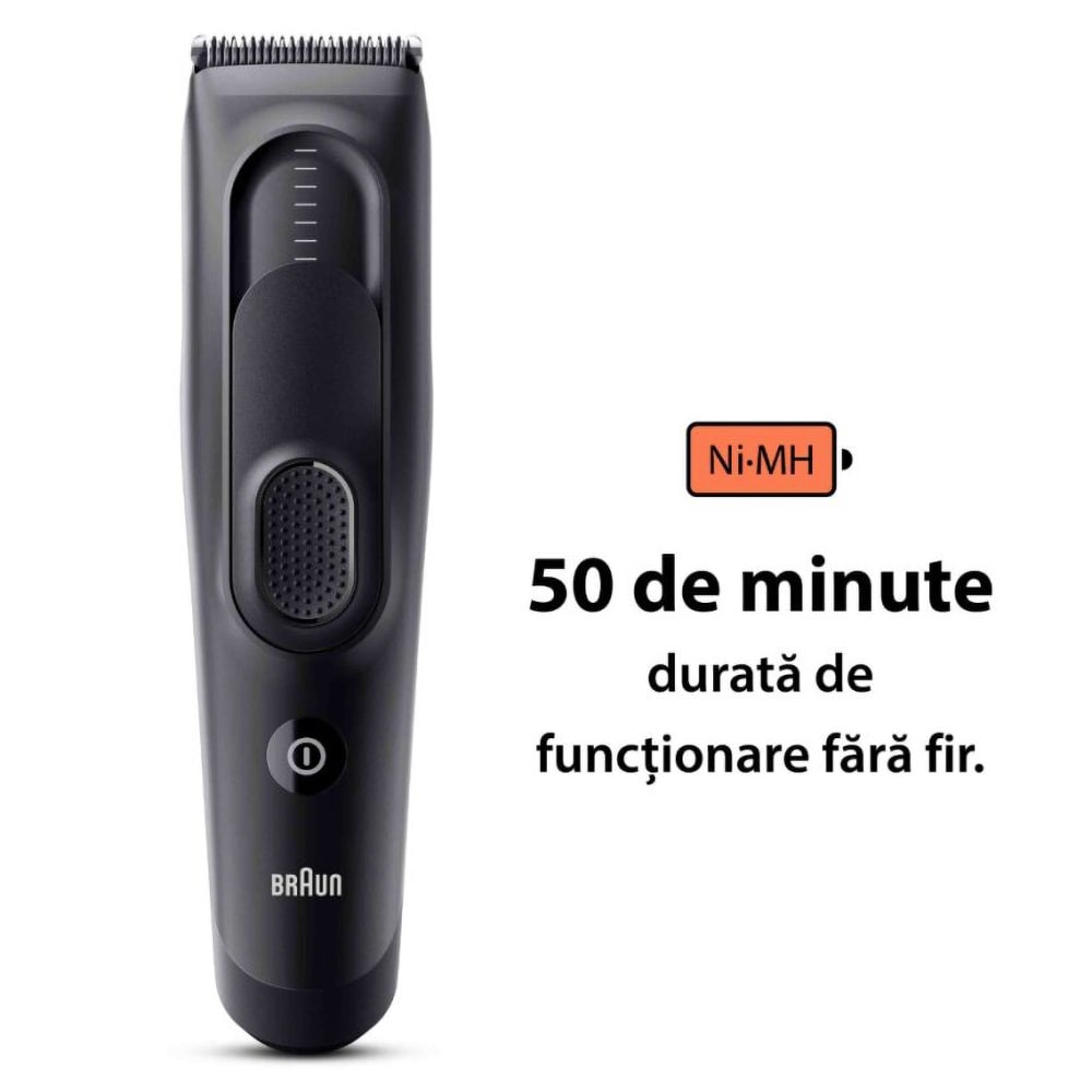 Aparat de tuns BRAUN Series 5 HC5330, acumulator, 50 min autonomie, SafetyLock, negru