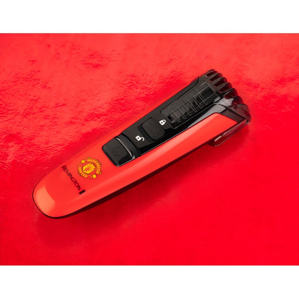 Aparat de tuns barba REMINGTON Beard Boss Manchester United Edition MB4128, acumulator, 40 min autonomie, rosu