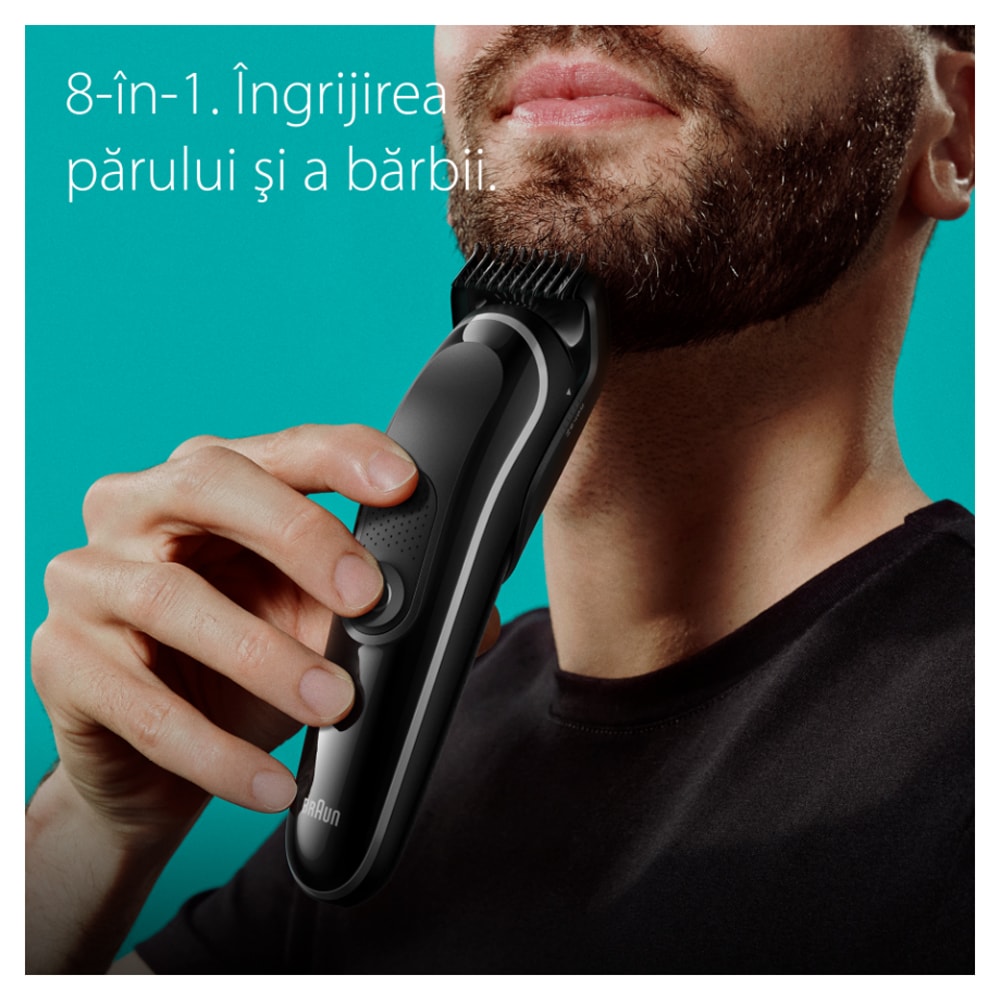Aparat de tuns multifunctional 8 in 1 BRAUN MGK3440, acumulator,  50 min autonomie, Wet&Dry, negru