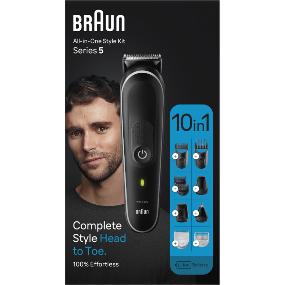 Aparat de tuns multifunctional 10 in 1 BRAUN MGK5440, acumulator, 100 min autonomie, Wet&Dry, negru-gri