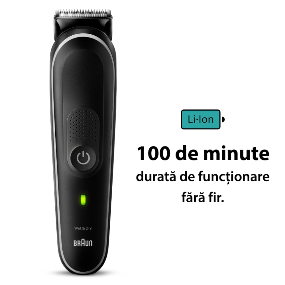 Aparat de tuns multifunctional 10 in 1 BRAUN MGK5440, acumulator, 100 min autonomie, Wet&Dry, negru-gri