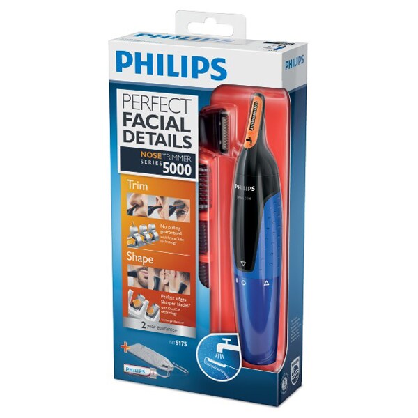 Trimmer nas / urechi / sprancene PHILIPS NOSETRIMMER seria 5000 NT5175/16, baterie, negru-albastru
